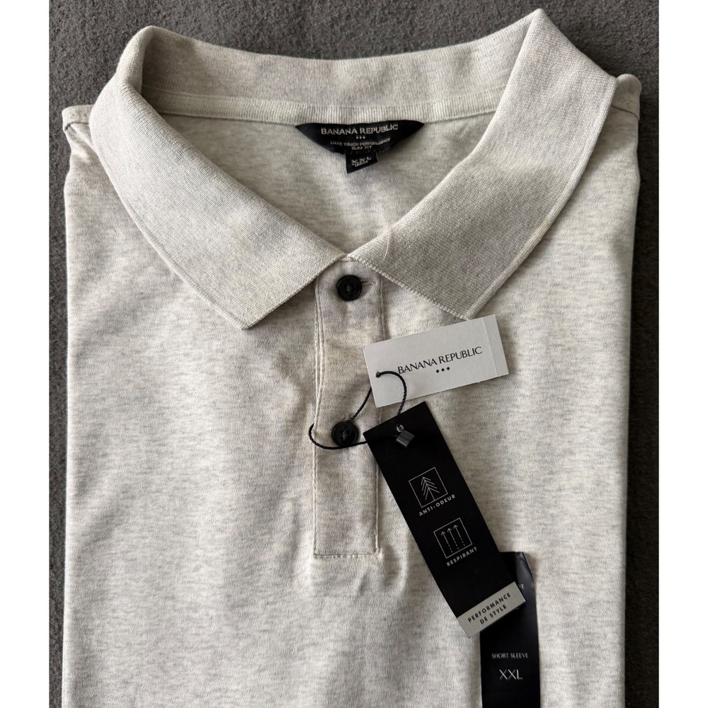NWT -Banana Republic Men XXL Polo Shirt Gray Cotton Luxe Touch Slim Performance